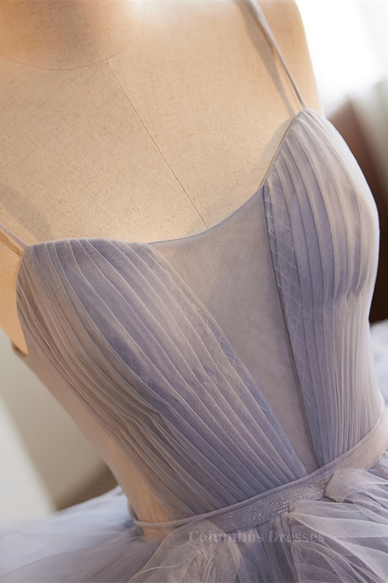 Party Dresses Idea, Lavender Straps A-line Ruffle Layers Long Prom Dress