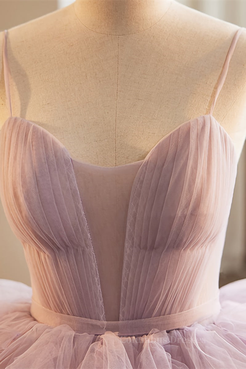 Party Dresses And Tops, Lavender Straps A-line Ruffle Layers Long Prom Dress