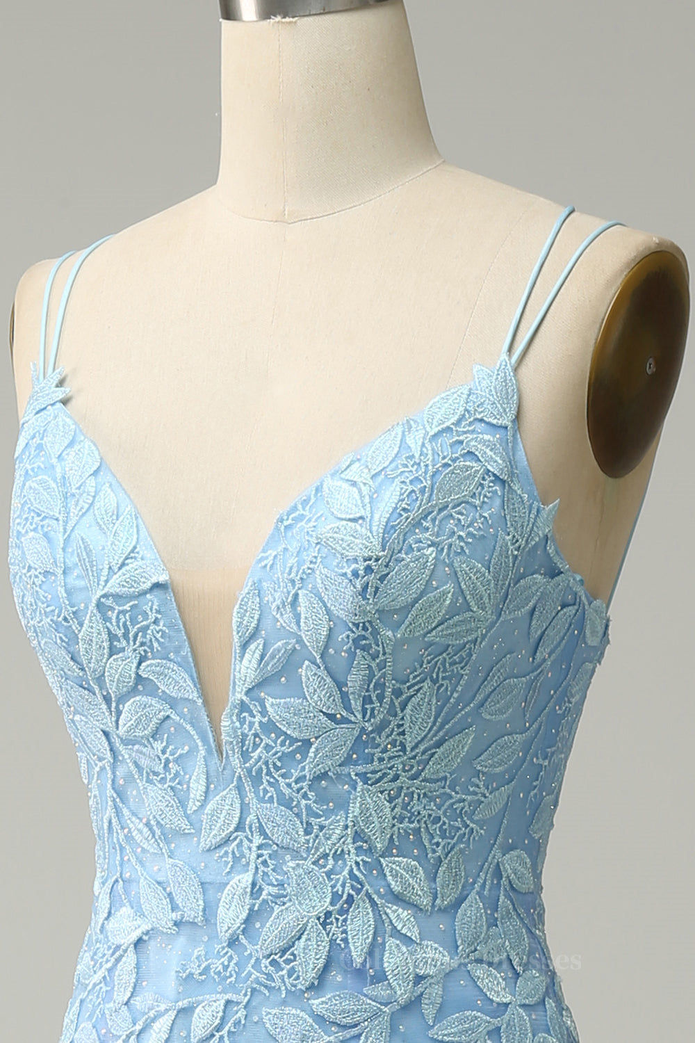 Bridesmaid Dresses For Winter Wedding, Light Blue Mermaid Lace-Up Appliques Tulle Long Prom Dress