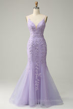 Bridesmaids Dresses Vintage, Light Blue Mermaid Lace-Up Appliques Tulle Long Prom Dress
