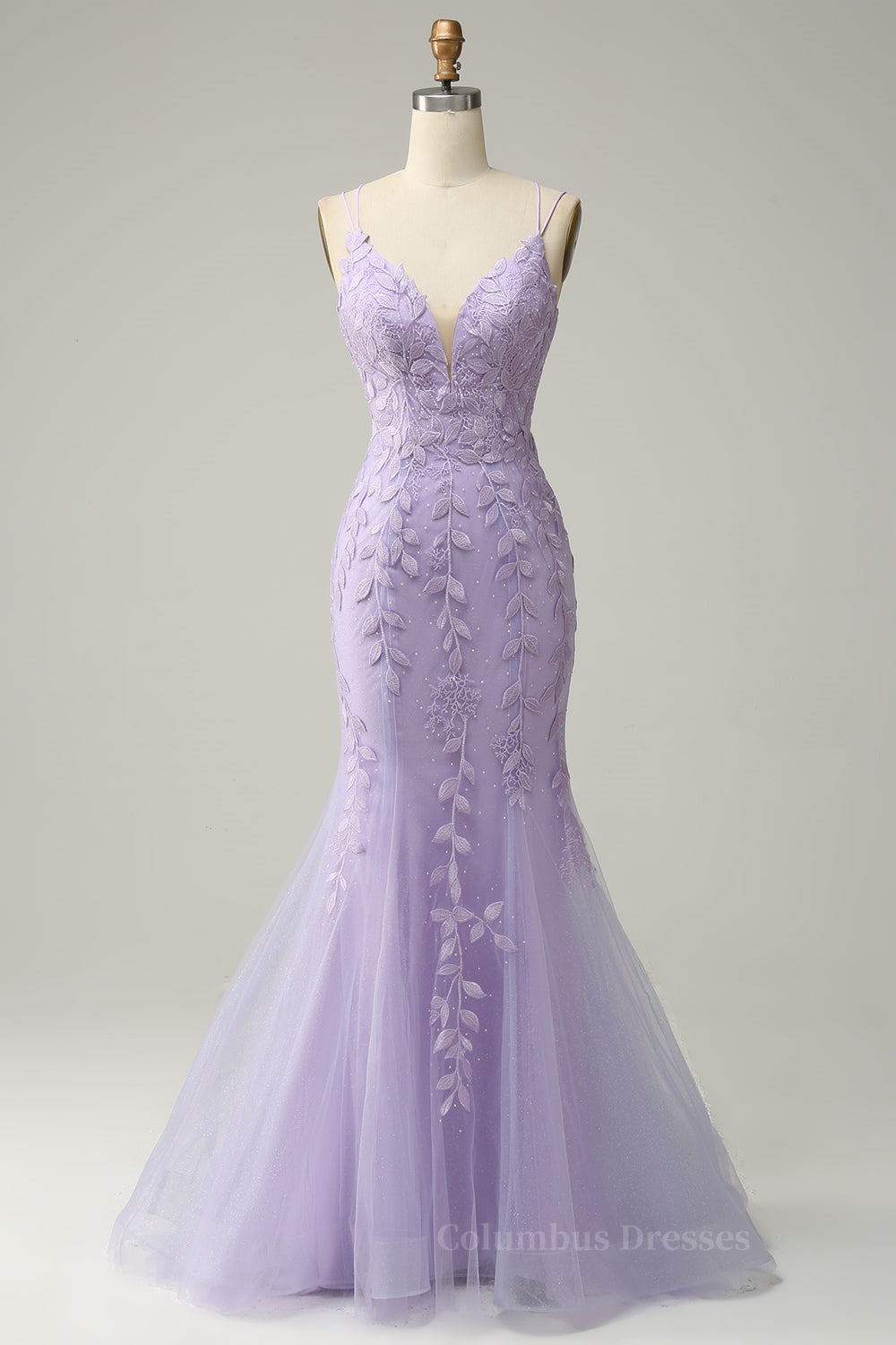 Bridesmaids Dresses Vintage, Light Blue Mermaid Lace-Up Appliques Tulle Long Prom Dress
