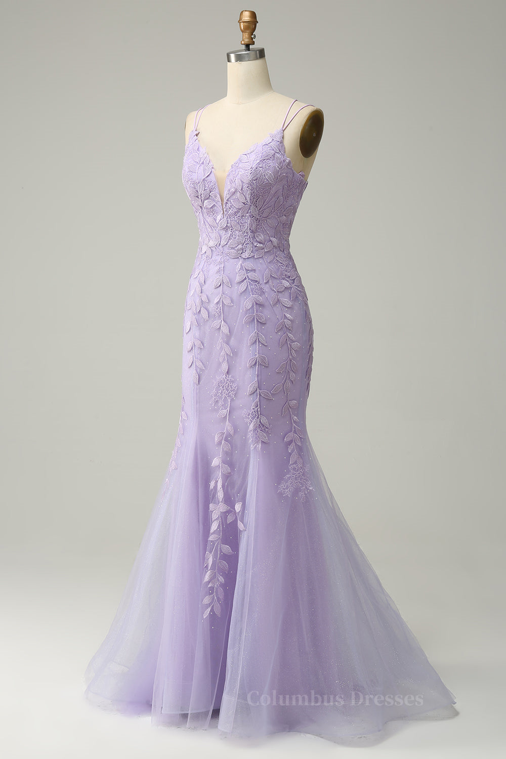 Bridesmaid Dress Winter, Light Blue Mermaid Lace-Up Appliques Tulle Long Prom Dress