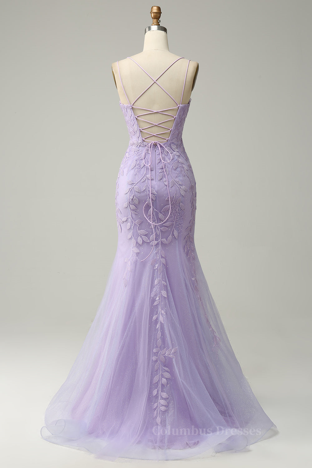 Bridesmaids Dresses Winter, Light Blue Mermaid Lace-Up Appliques Tulle Long Prom Dress
