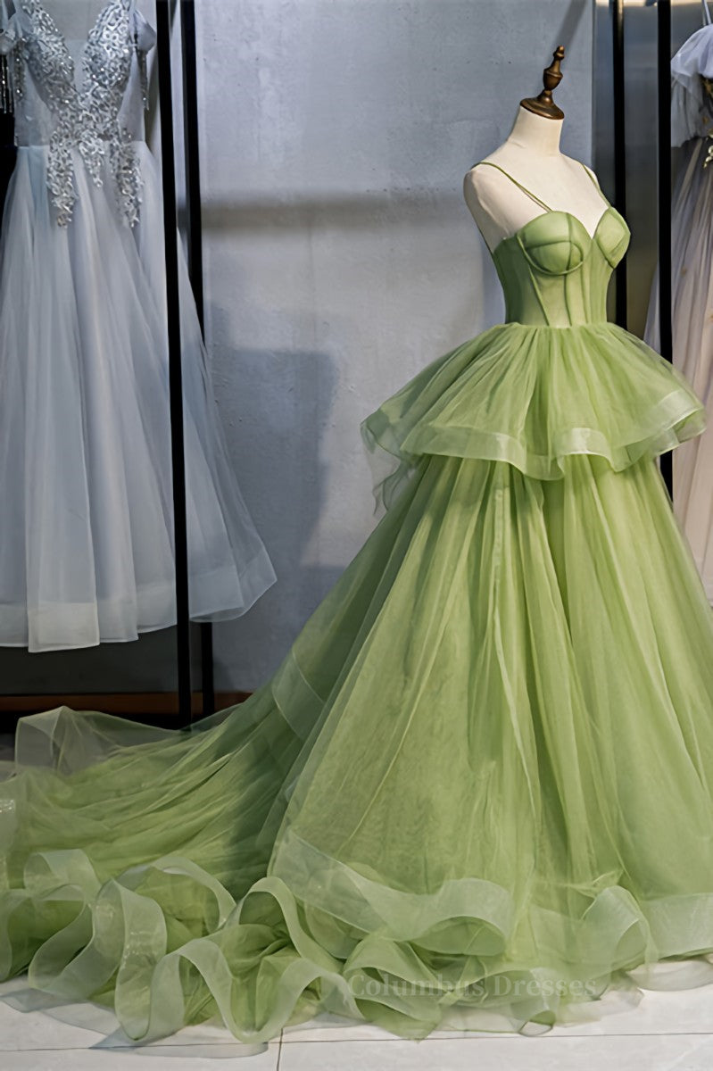 Light Green A-line Straps Ruffle-Layers Sweeping Maxi Formal Dress Secondary image