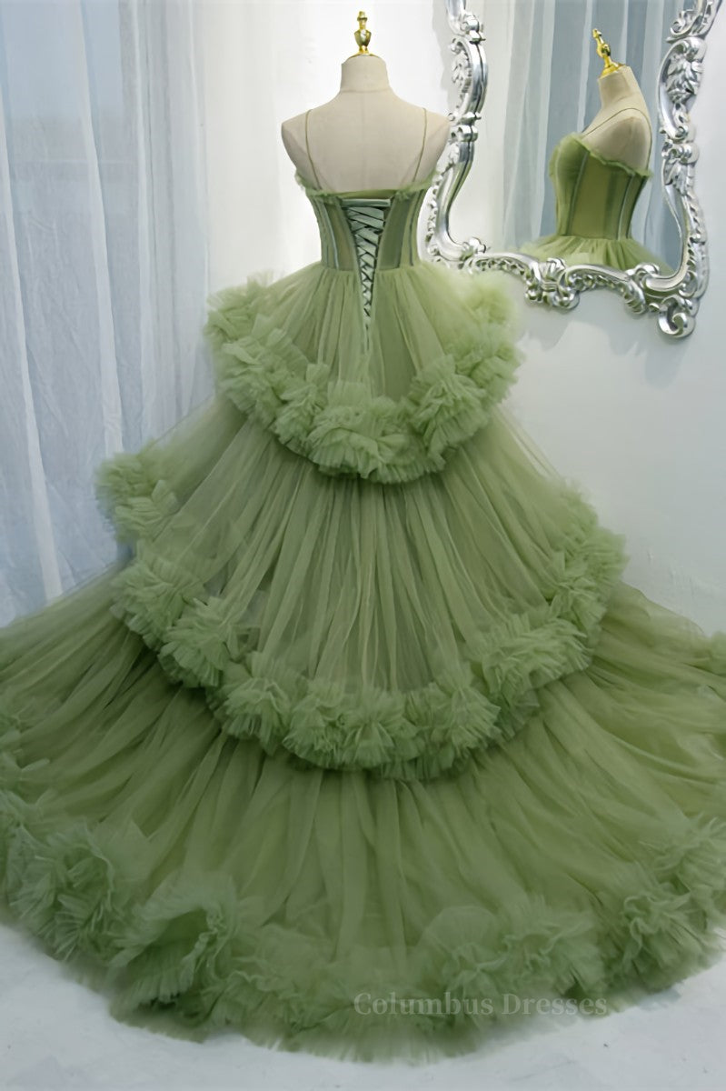 Light Green Straps Ruffle-Layers Pleated Maxi Formal Dress Secondary image