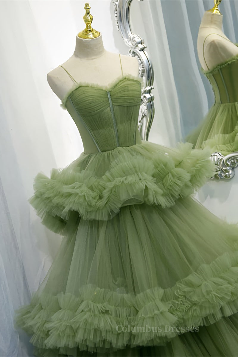 Bridesmaids Dresses Styles, Light Green Straps Ruffle-Layers Pleated Maxi Formal Dress Main image
