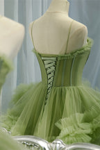 Bridesmaids Dress Styles, Light Green Straps Ruffle-Layers Pleated Maxi Formal Dress