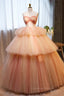 Party Dresses 2053, Light Orange Strapless A-line Multi-Layers Long Prom Dress