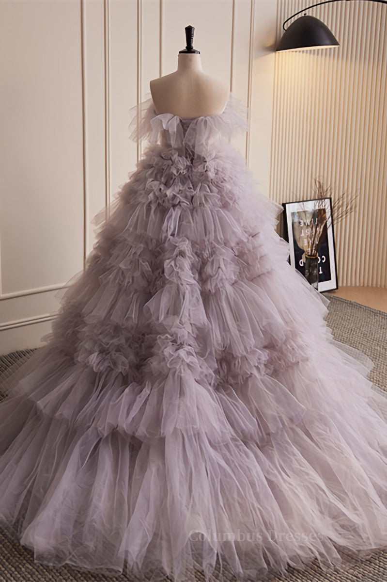 Bridesmaids Dresses Color, Light Purple Strapless Pleated Ruffle-Layers Maxi Formal Dress Main image