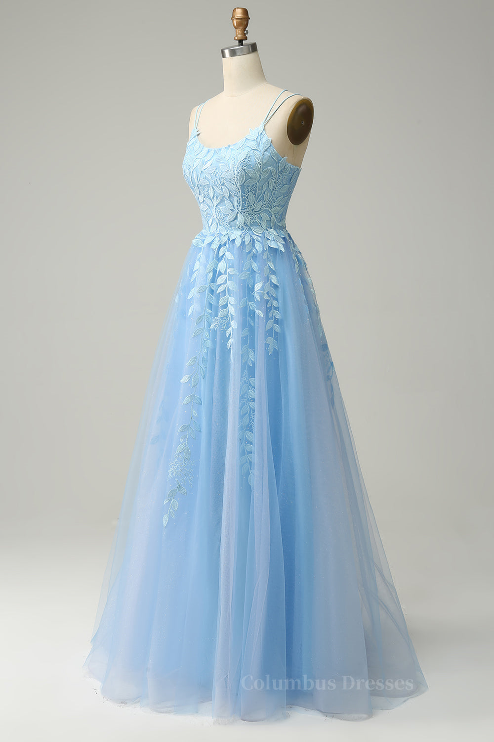 Black Wedding Dress, Light Yellow A-line Scoop Neckline Embroidered Tulle Long Prom Dress