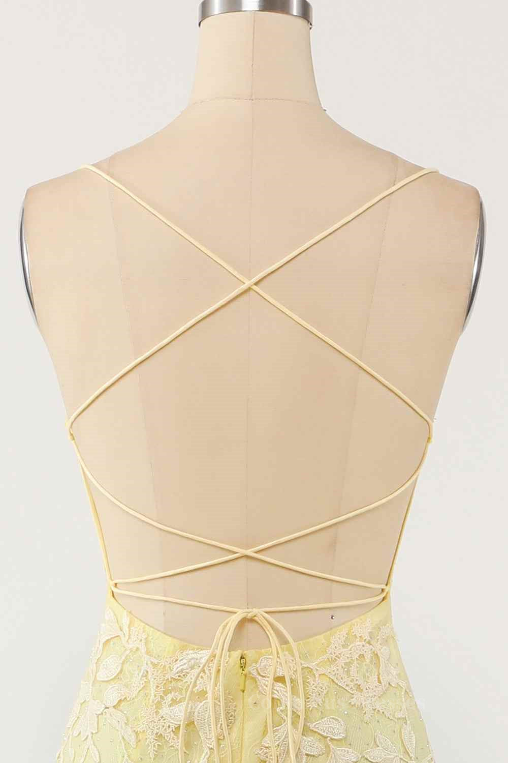 Bridesmaid Dress Color Schemes, Light Yellow Light Blue Mermaid Scoop Neckline Applique Lace-Up Back Long Prom Gown