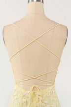 Bridesmaid Dress Color Schemes, Light Yellow Light Blue Mermaid Scoop Neckline Applique Lace-Up Back Long Prom Gown