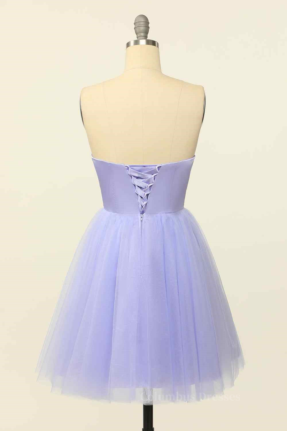 Bridal Shower Games, Lilac A-line Strapless Sweetheart Lace-Up Back Mini Homecoming Dress Main image
