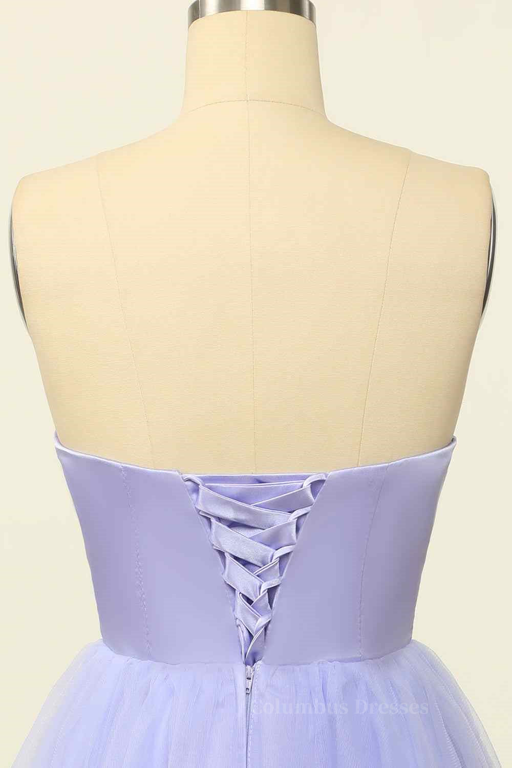 Beach Wedding, Lilac A-line Strapless Sweetheart Lace-Up Back Mini Homecoming Dress