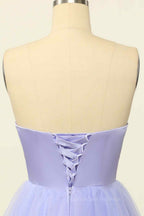 Beach Wedding, Lilac A-line Strapless Sweetheart Lace-Up Back Mini Homecoming Dress