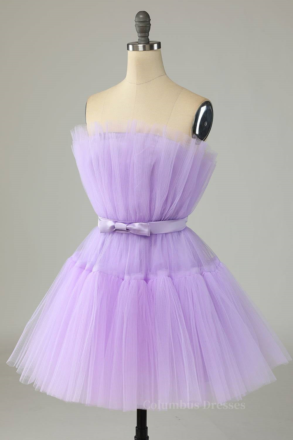 Lilac A-line Strapless Voluminous Tulle Mini Homecoming Dress with Sash Secondary image