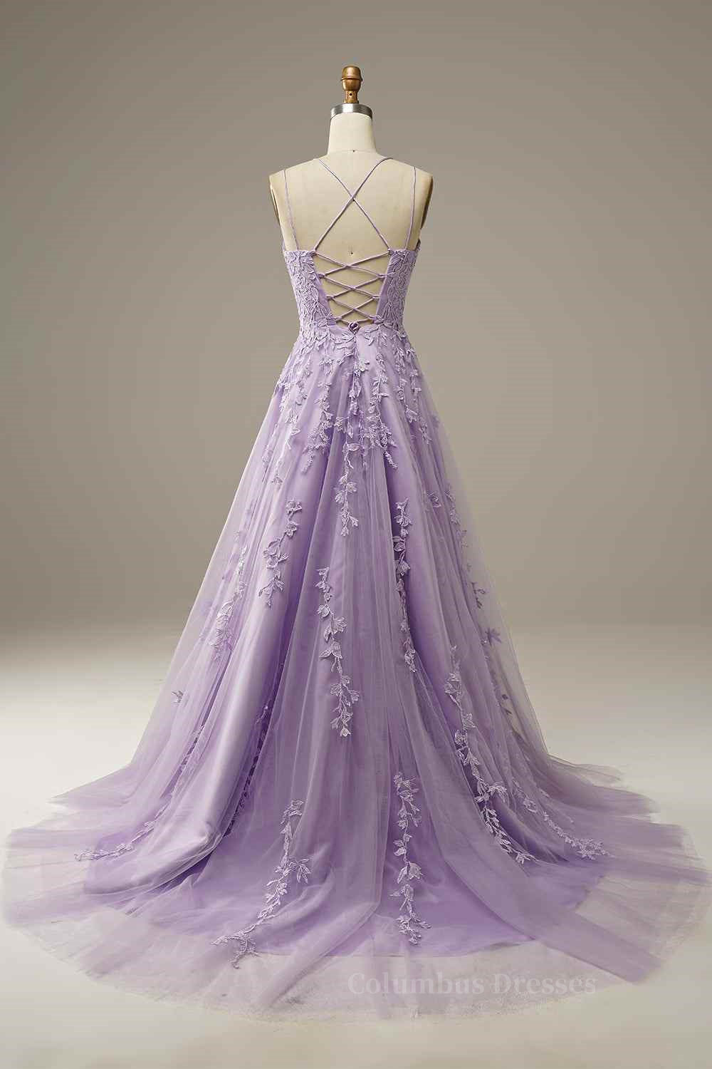 Sweet 46 Dress, Lilac A-line Tulle Lace-up Back 3D Applique Long Prom Dress Main image