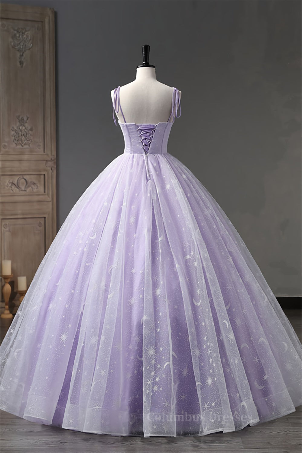 Bridesmaids Dresses Sale, Lilac Bow Tie Shoulder Prints Long Prom Dress Main image