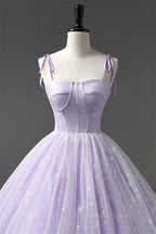 Bridesmaid Dresses Sale, Lilac Bow Tie Shoulder Prints Long Prom Dress
