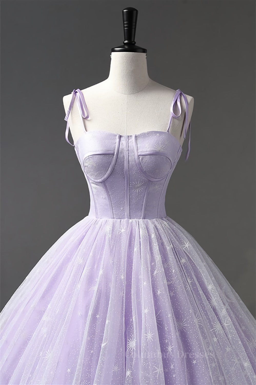 Bridesmaid Dresses Sale, Lilac Bow Tie Shoulder Prints Long Prom Dress