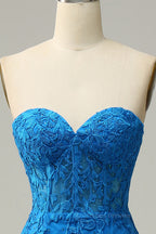 Bridesmaid Dresses Different Color, Lilac Mermaid Strapless Lace-Up Tulle Applique Long Prom Dress