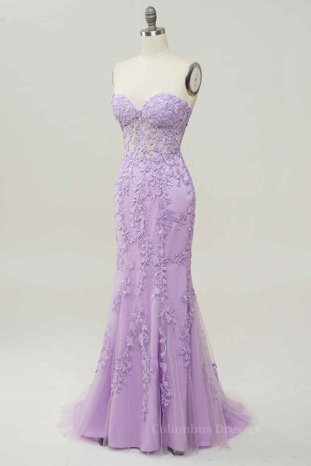 Lilac Mermaid Strapless Lace-Up Tulle Applique Long Prom Dress Secondary image