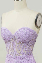 Bridesmaid Dresses Trends, Lilac Mermaid Strapless Lace-Up Tulle Applique Long Prom Dress