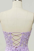 Bridesmaid Dress Mdae To Order, Lilac Mermaid Strapless Lace-Up Tulle Applique Long Prom Dress