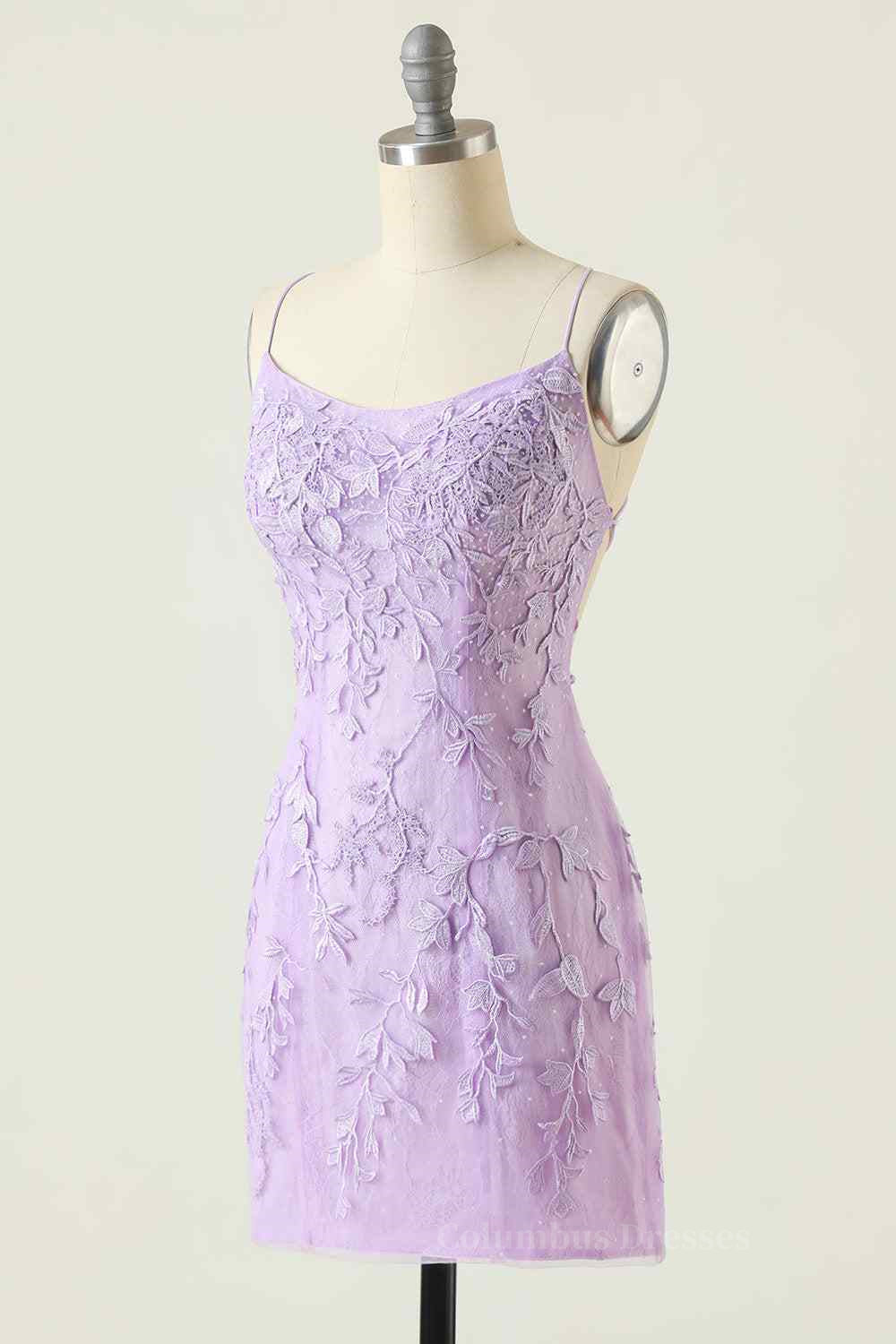 Lilac Sheath Scoop Neck Lace-up Back Applique Mini Homecoming Dress Secondary image