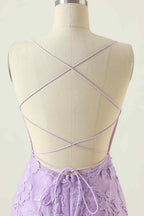Bodycon Dress, Lilac Sheath Scoop Neck Lace-up Back Applique Mini Homecoming Dress