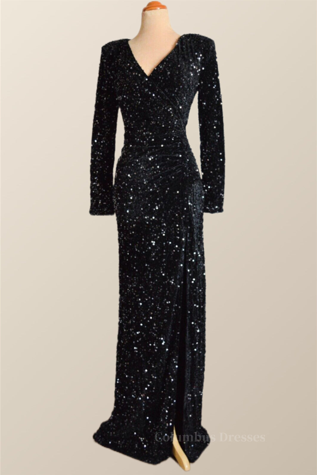 Long Sleeves Black Sequin Fitted Long Party Dress Secondary image