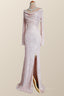 Party Dress Brands Usa, Long Sleeves Champagne Sequin Cowl Neck Dress