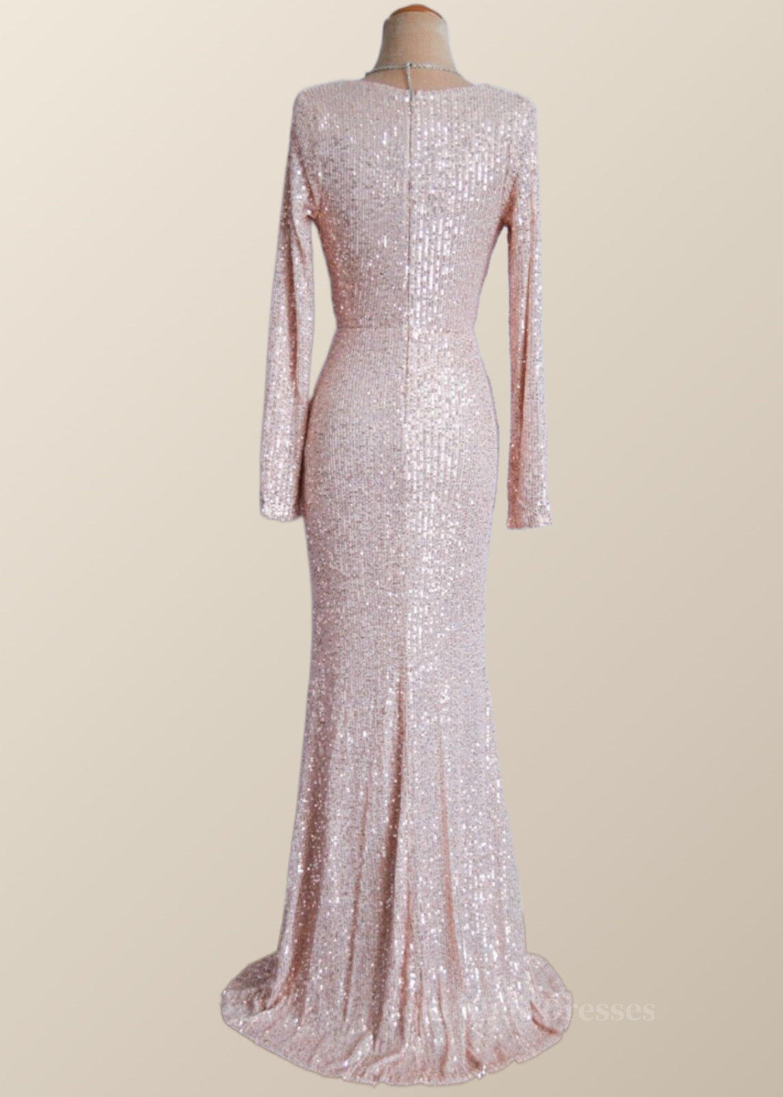 Party Dresse Idea, Long Sleeves Champagne Sequin Cowl Neck Dress