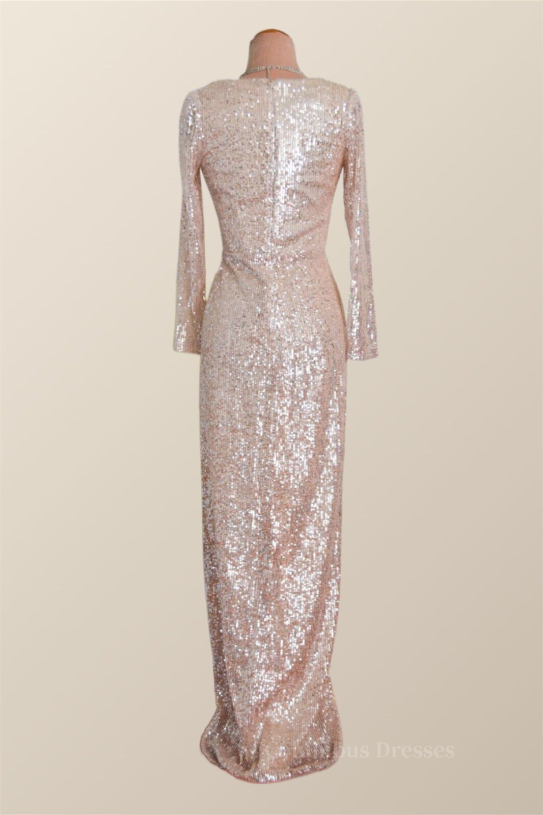 Party Dress Australian, Long Sleeves Champagne Sequin Wrap Midi Dress Main image