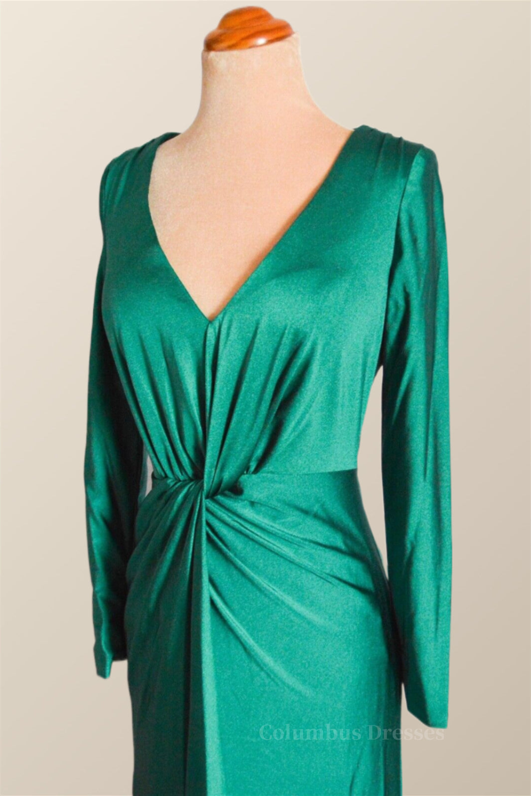 Party Dresses Size 53, Long Sleeves Green Knotted Front Gown