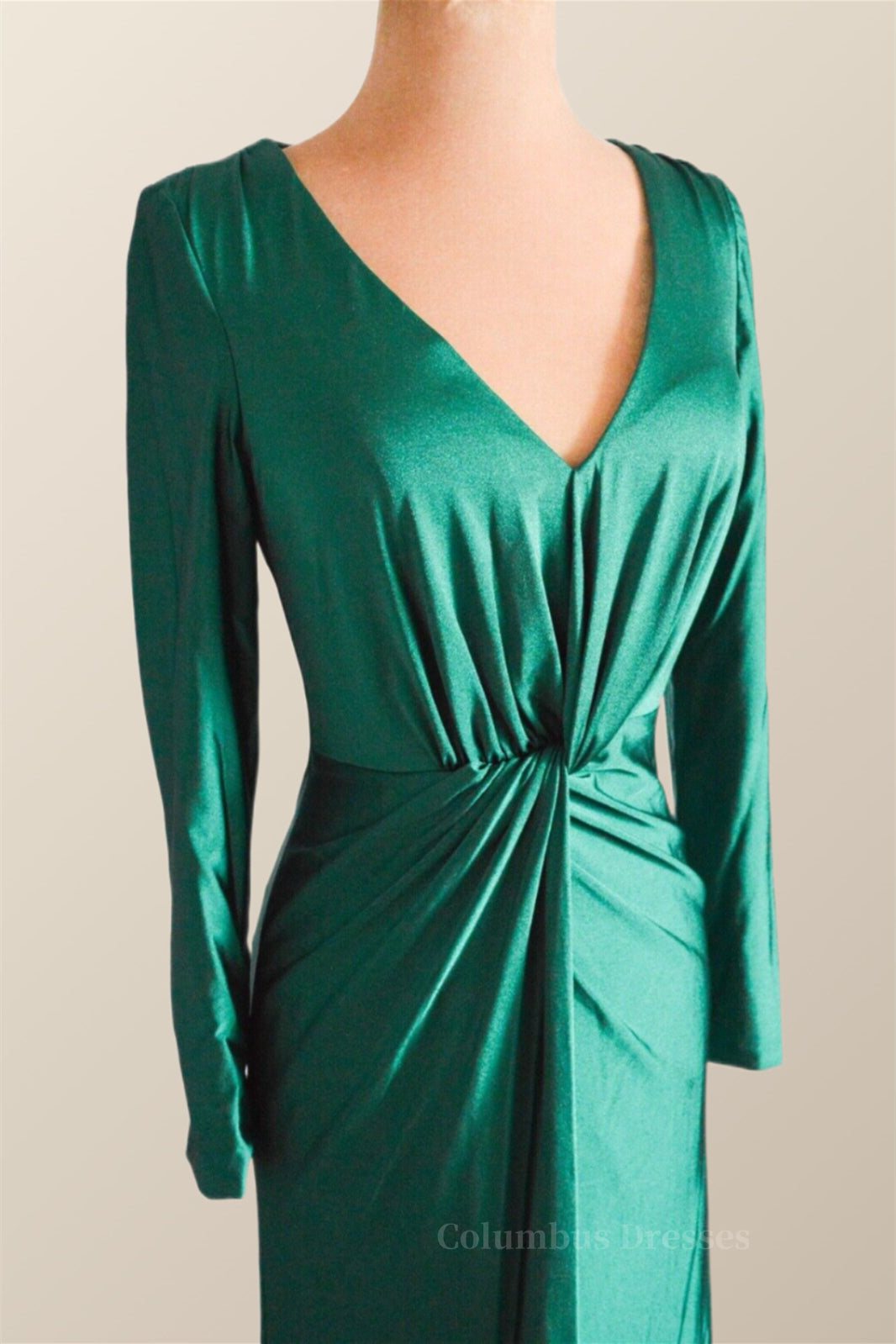 Party Dresses Classy Elegant, Long Sleeves Green Knotted Front Gown