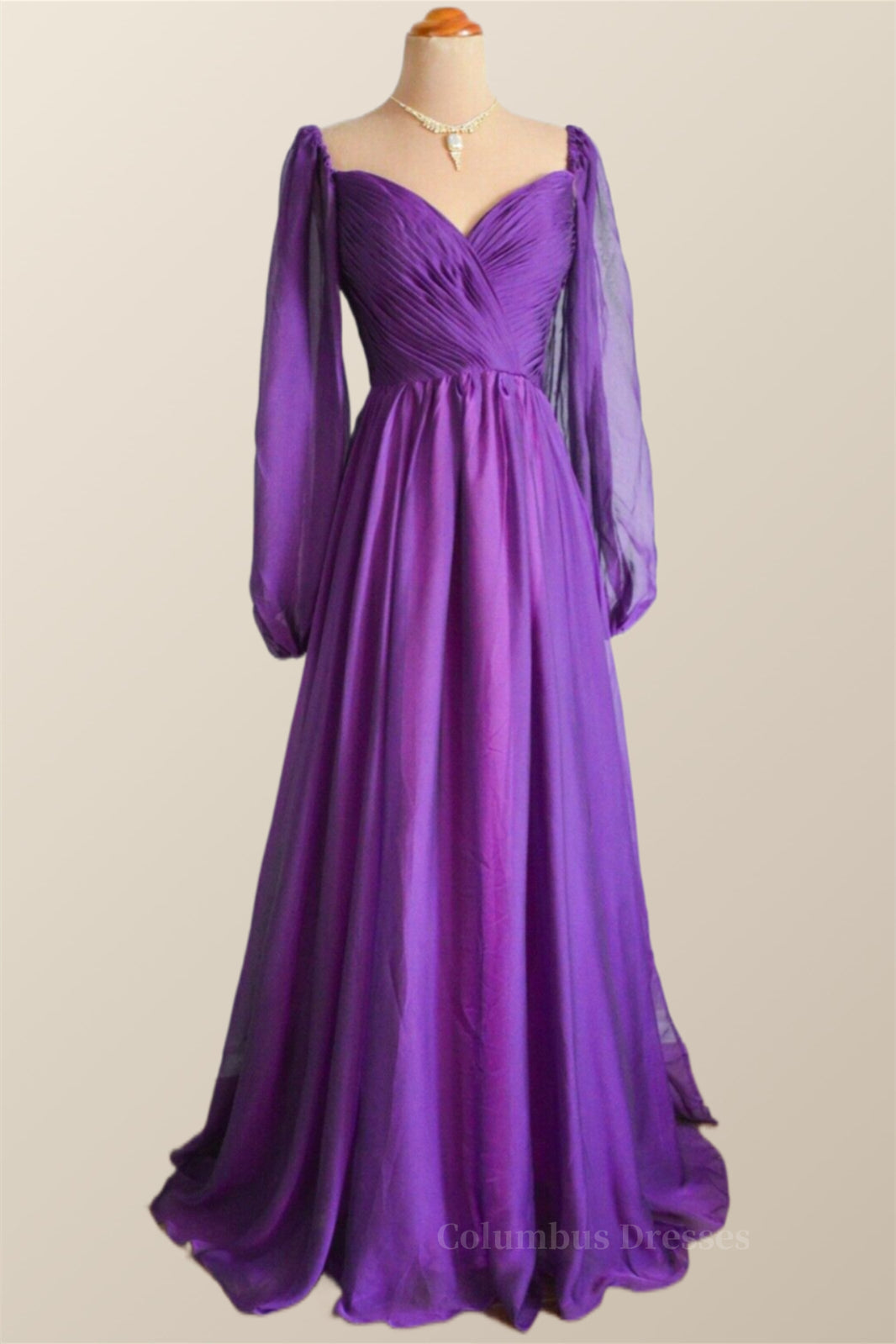 Long Sleeves Purple A-line Long Formal Dress Secondary image