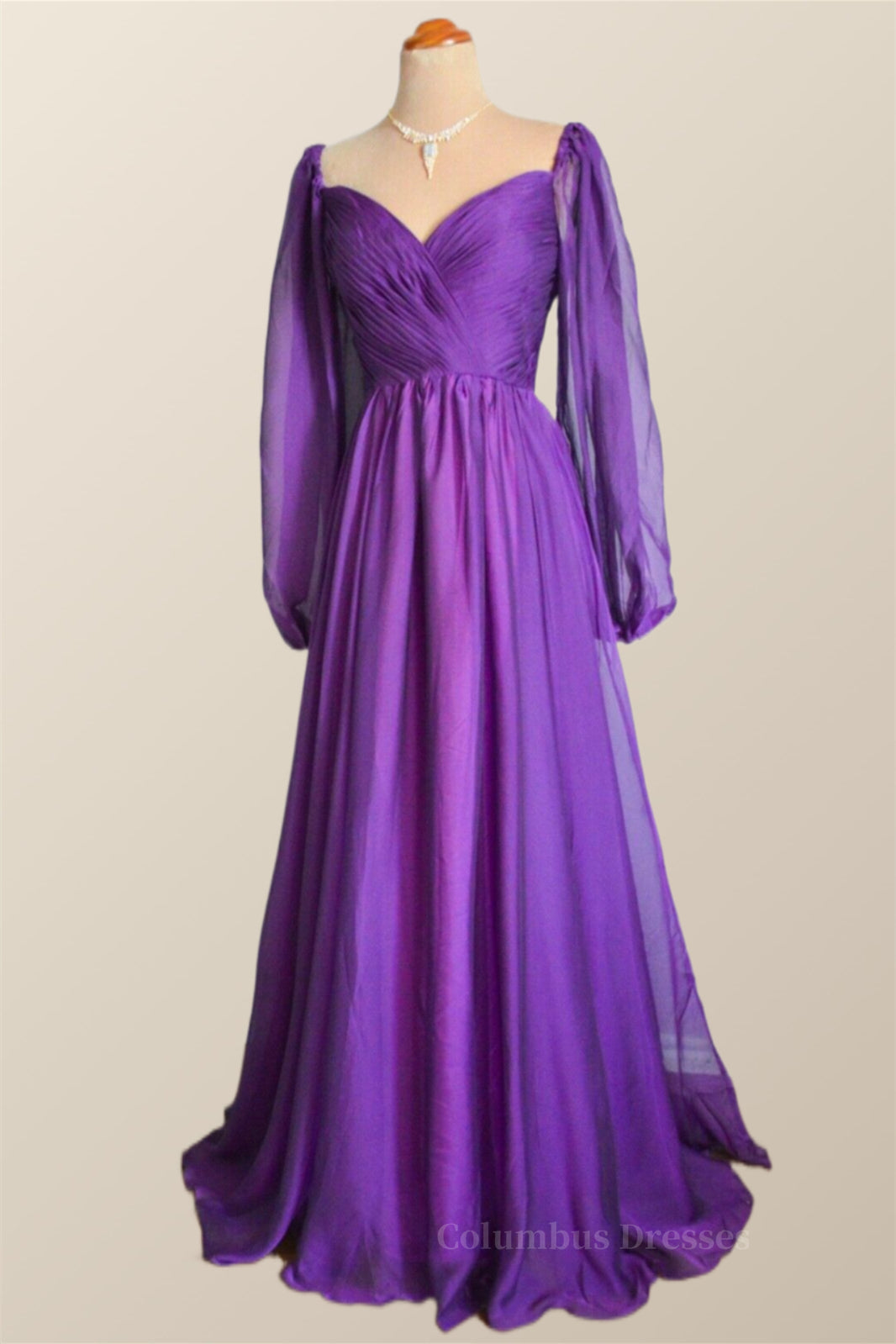 Party Dress Code Man, Long Sleeves Purple A-line Long Formal Dress Main image