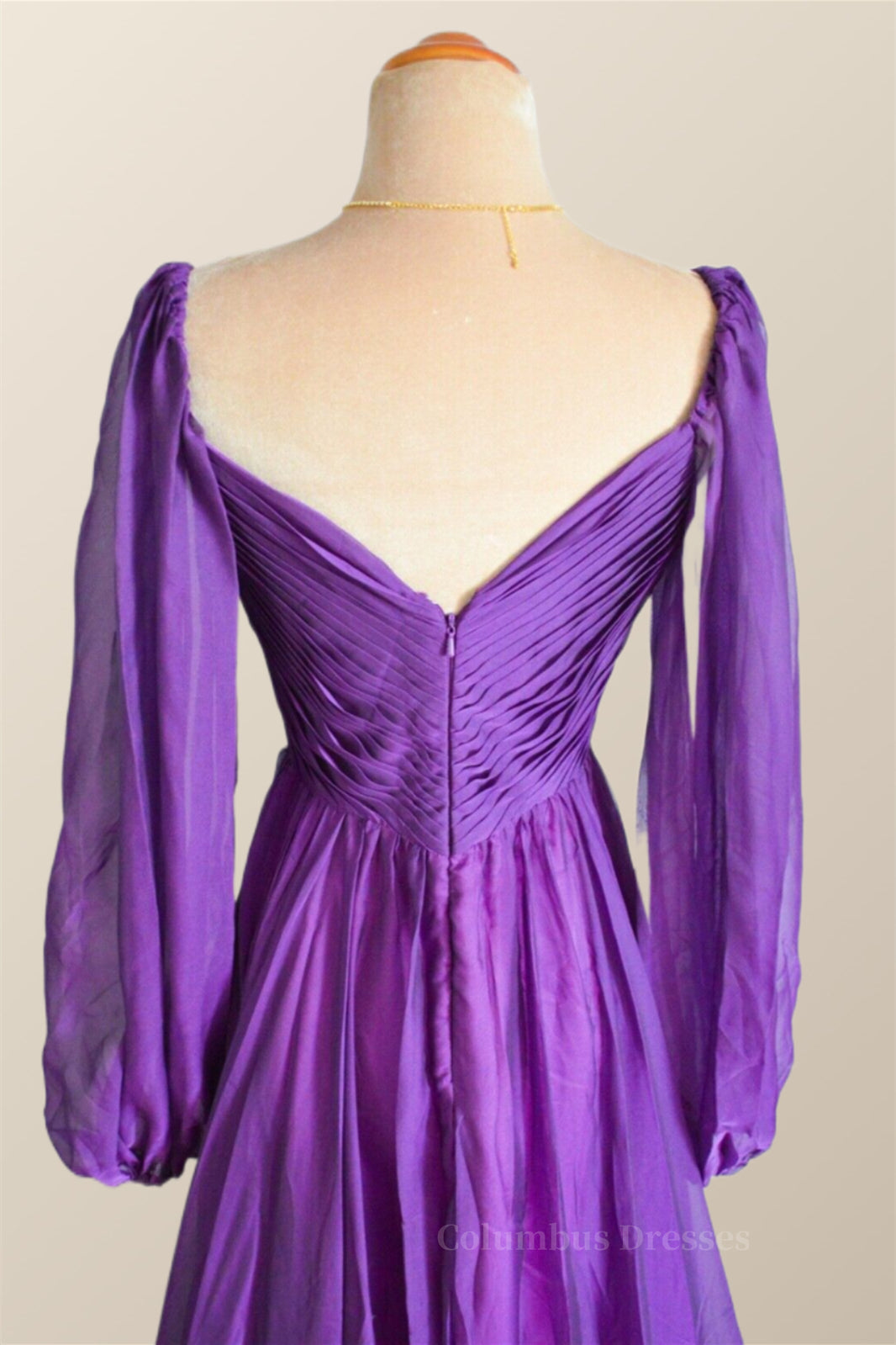 Dressy Outfit, Long Sleeves Purple A-line Long Formal Dress
