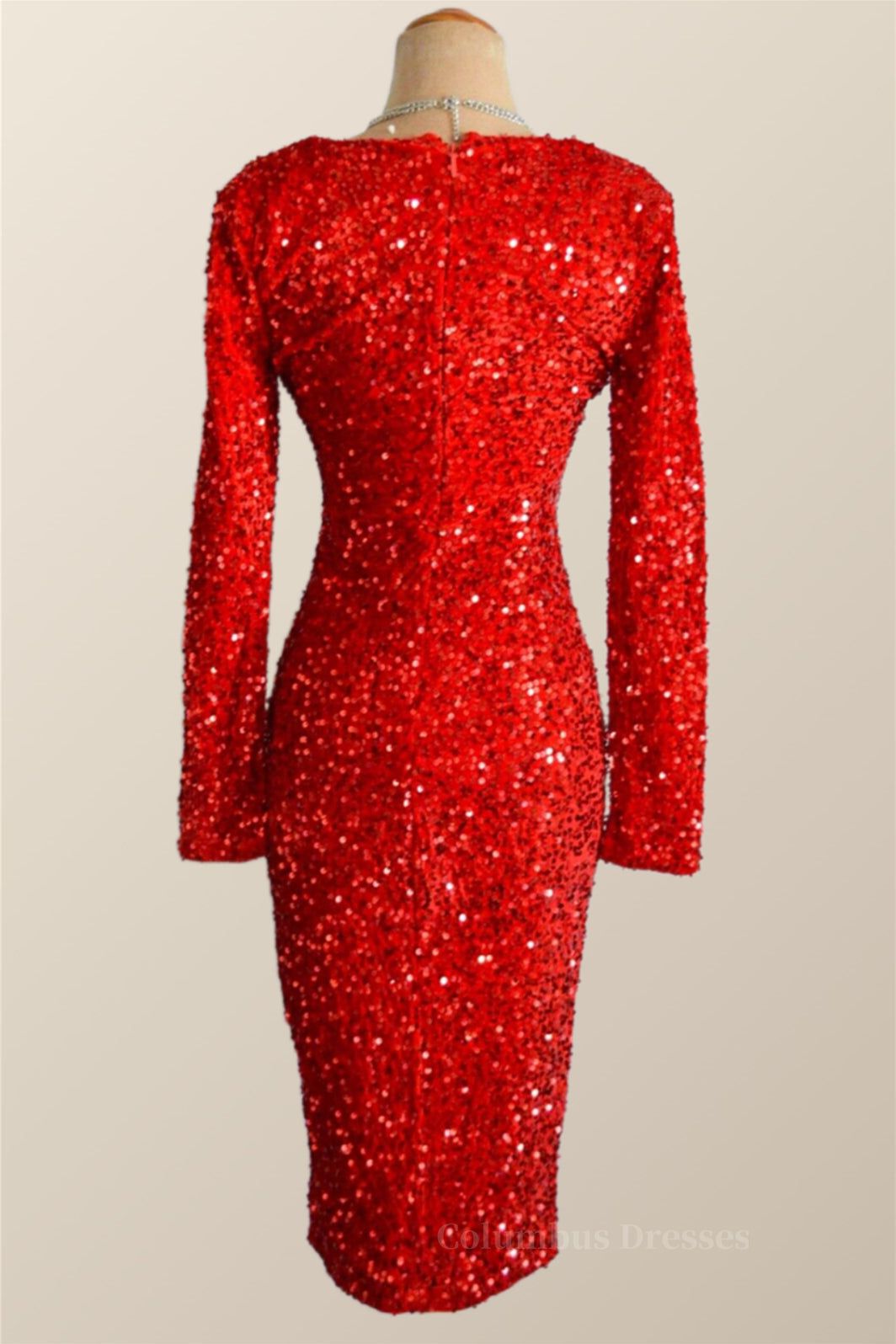 Party Dresses Black, Long Sleeves Red Sequin Tight Dress Main image