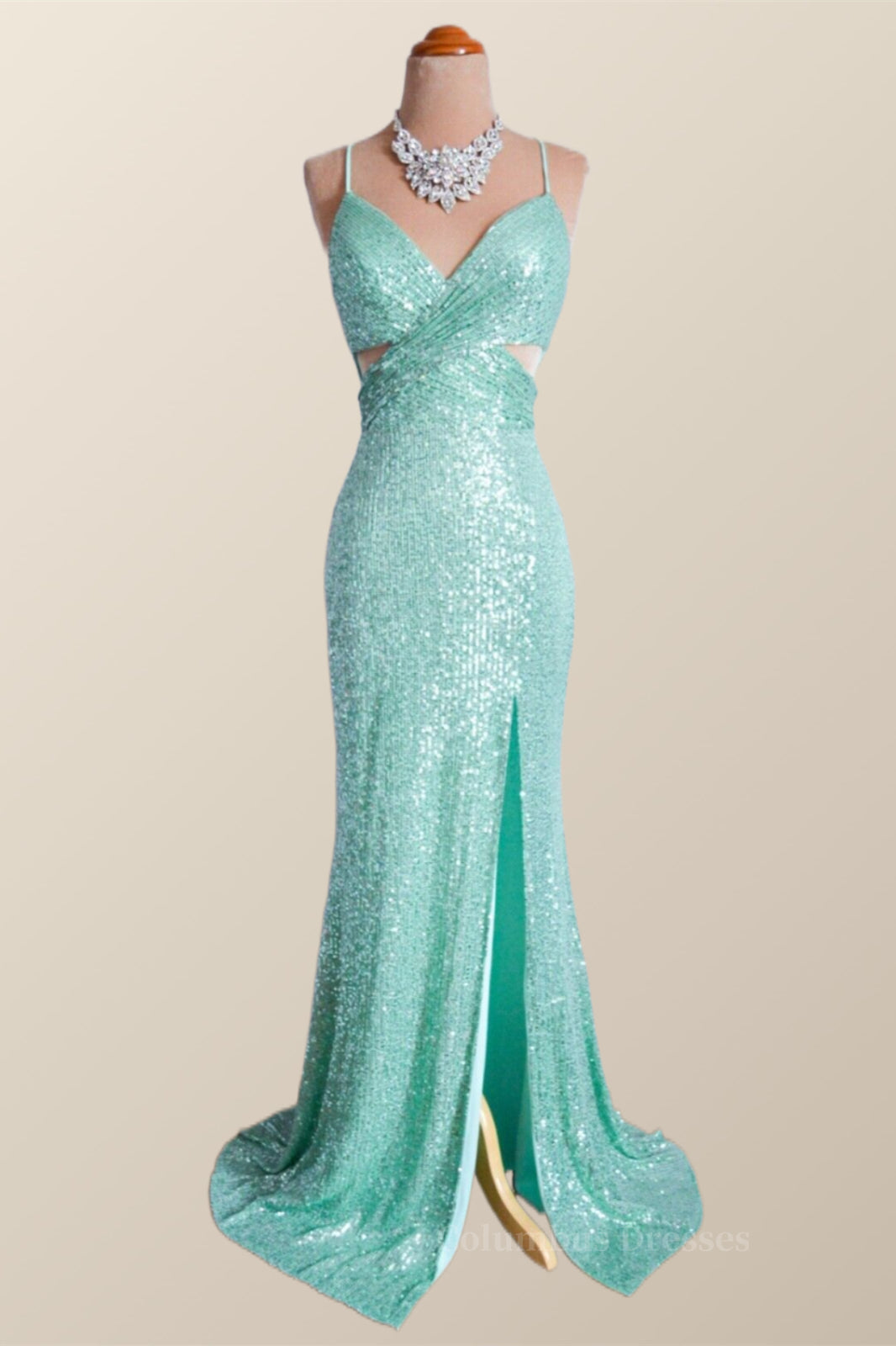 Party Dress Ideas For Winter, Mint Green Sequin Mermaid Long Party Dress