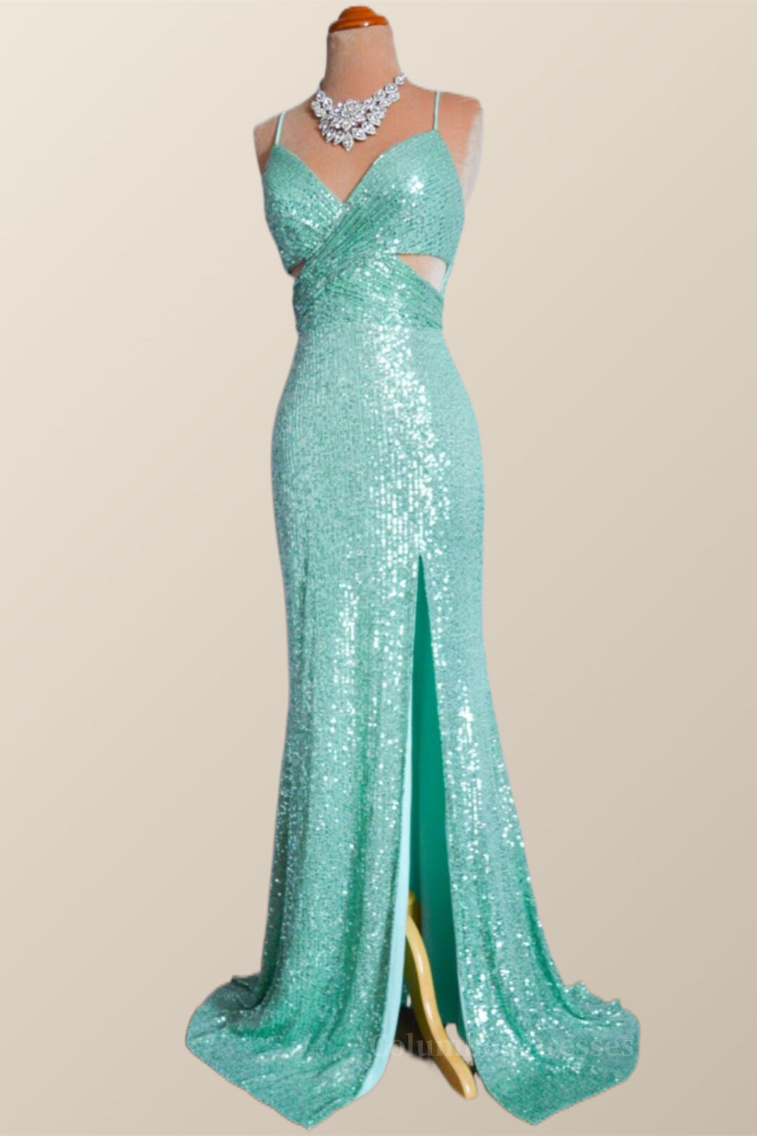Mint Green Sequin Mermaid Long Party Dress Secondary image