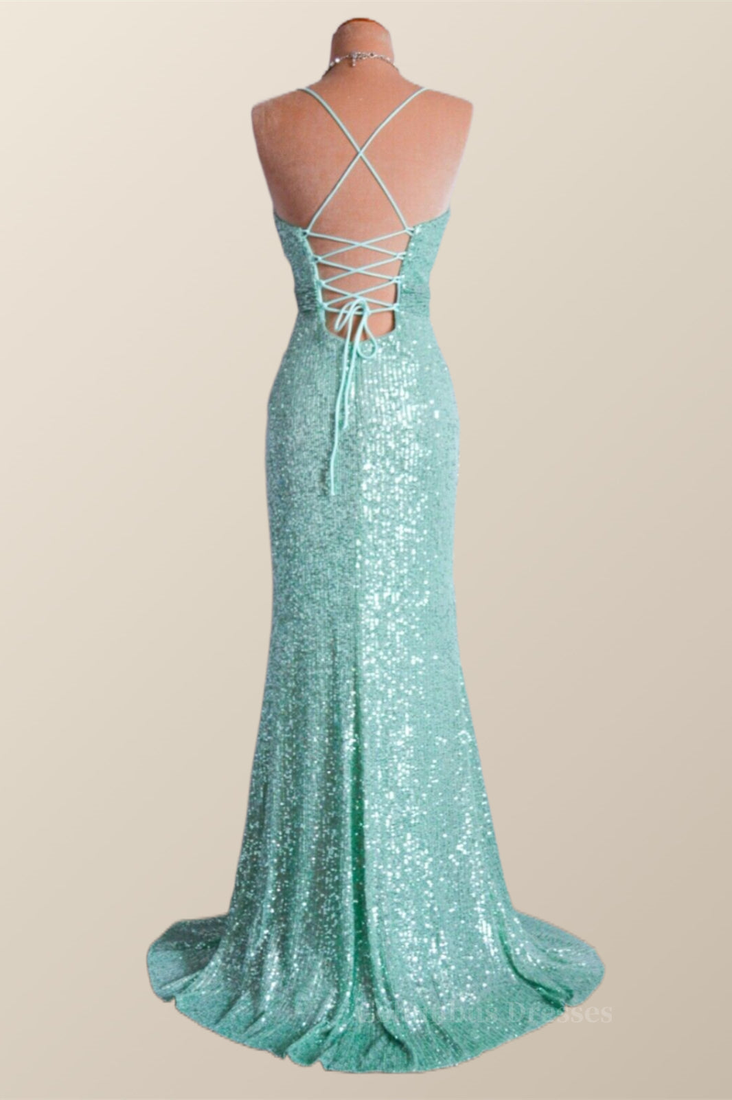 Party Dress White, Mint Green Sequin Mermaid Long Party Dress Main image