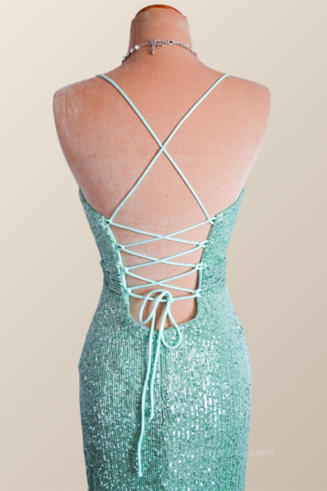 Party Dress Satin, Mint Green Sequin Mermaid Long Party Dress