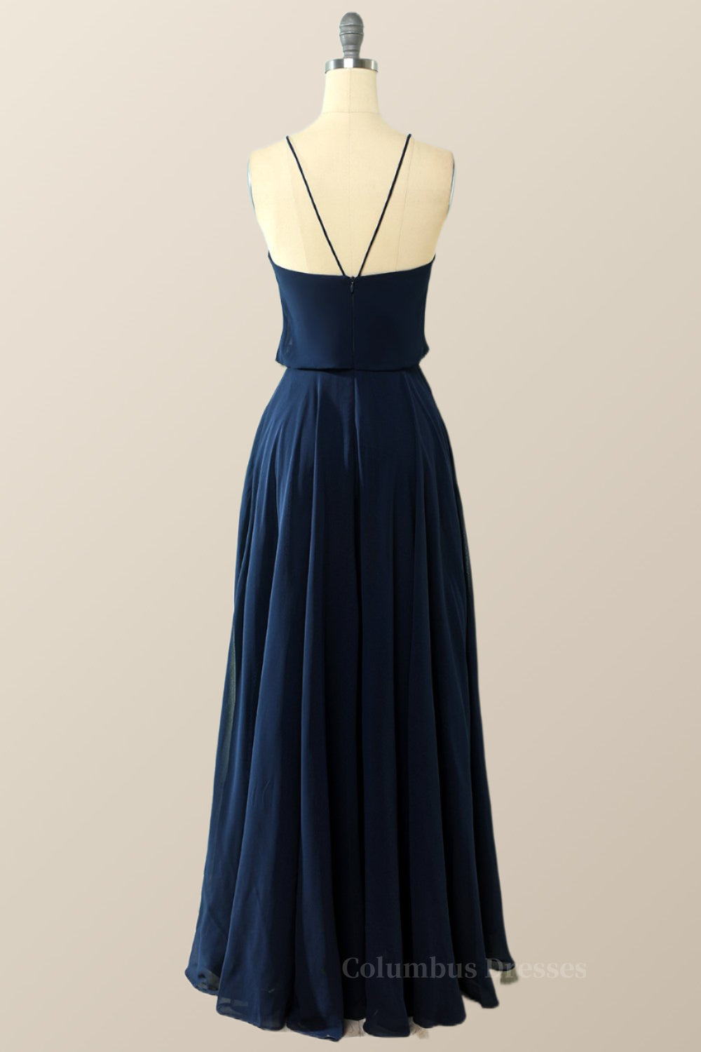 Navy Blue Blouson Bodice Chiffon Long Dress Secondary image