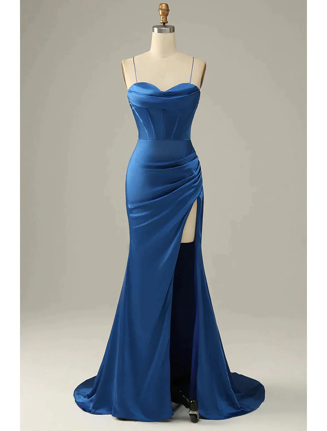 Prom Dresses A Line, Mermaid / Trumpet Evening Gown Corsets Dress Cocktail Party Floor Length Sleeveless Cowl Neck Satin with Ruched