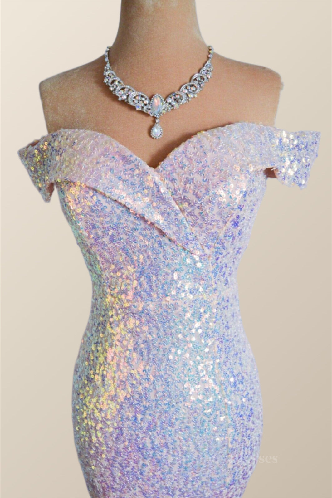 Party Dresses Casual, Off the Shoulder Champagne Sequin Mermaid Party Dress