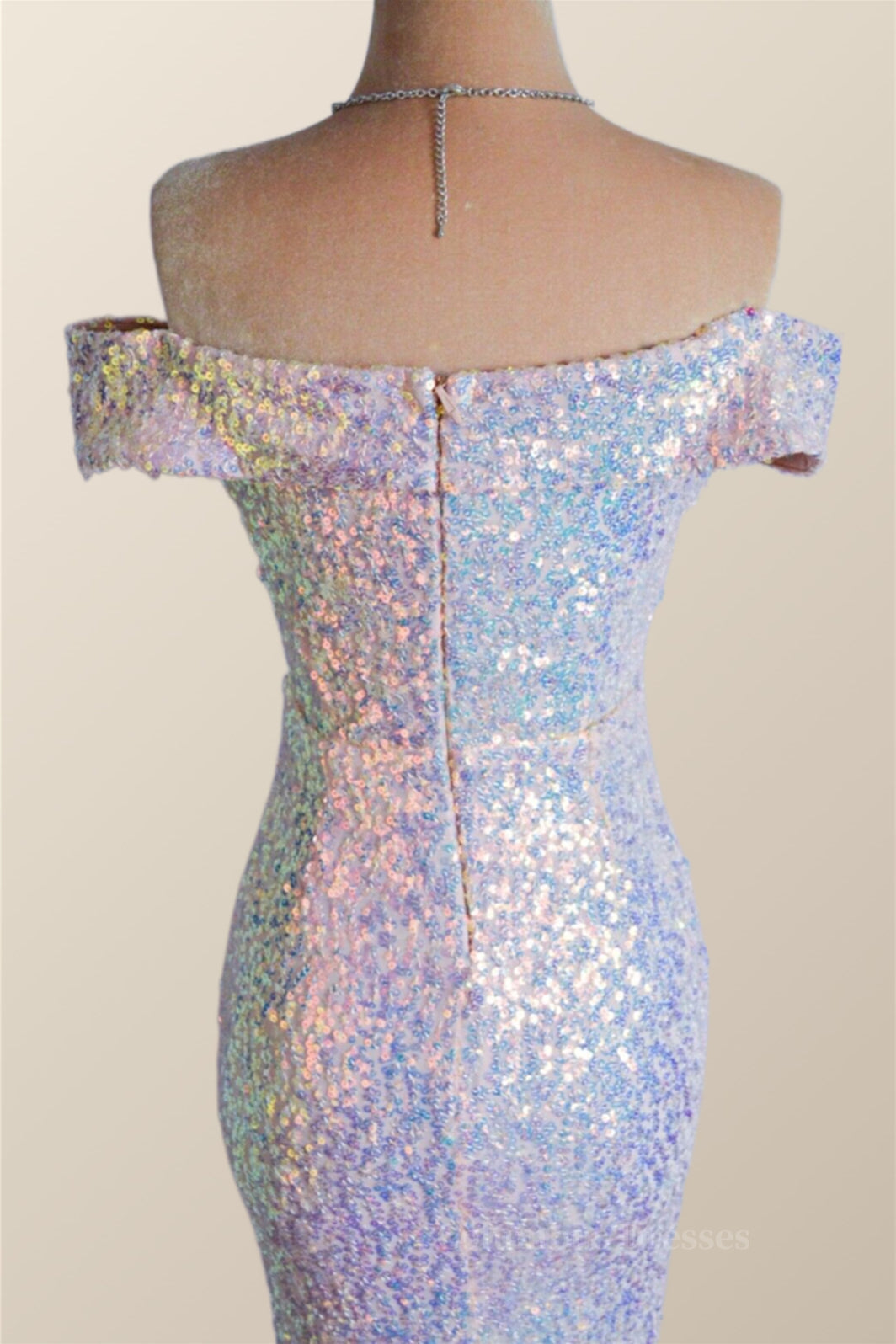 Party Dress Spring, Off the Shoulder Champagne Sequin Mermaid Party Dress