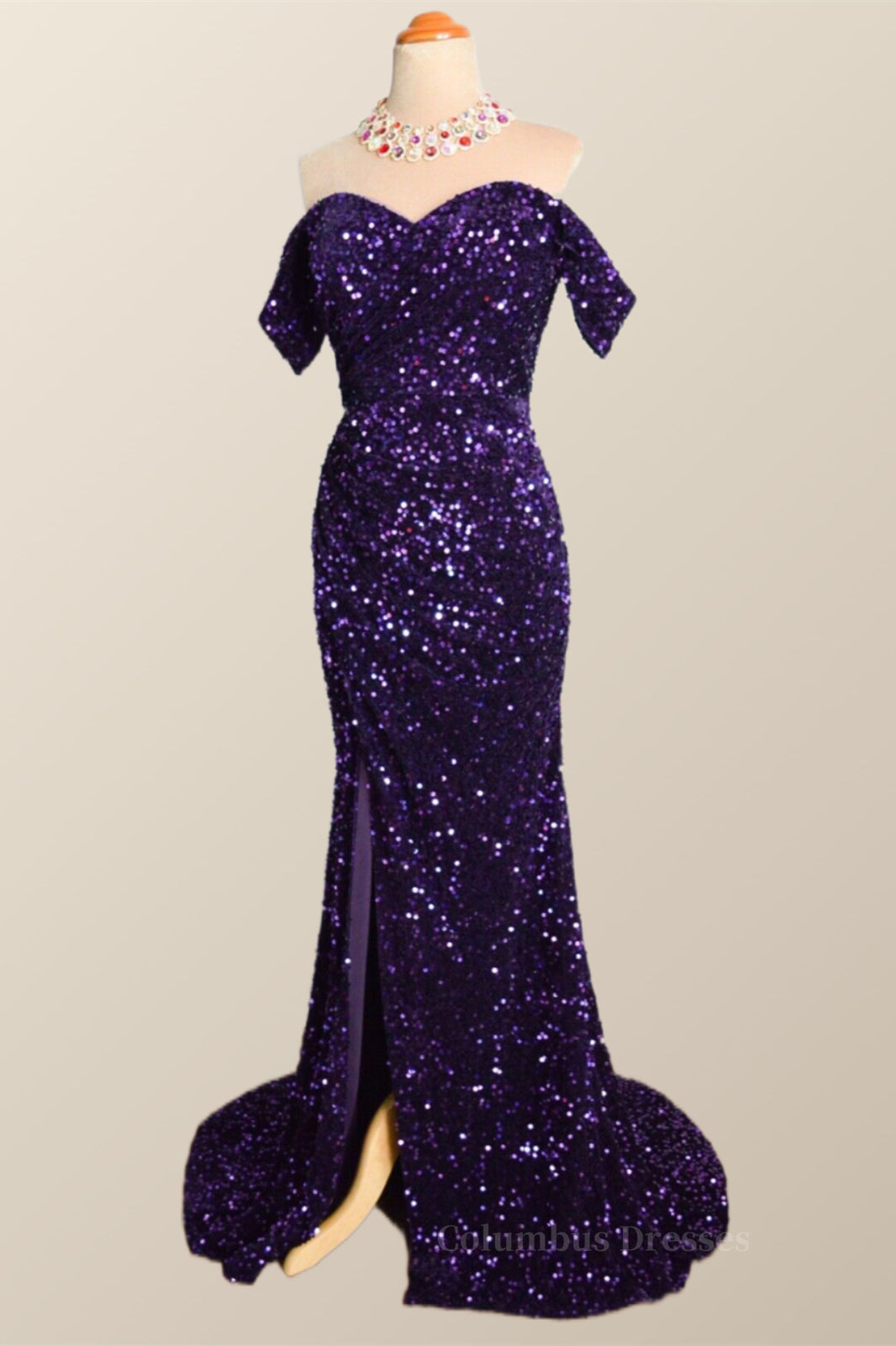 Off the Shoulder Purple Velvet Sequin Mermaid Party Dress Secondary image