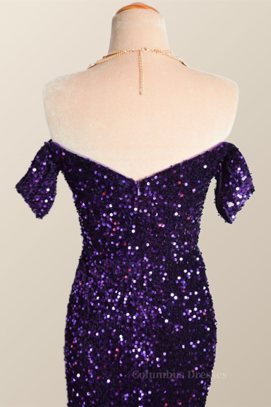 Bridesmaid Dresses Mismatched Spring, Off the Shoulder Purple Velvet Sequin Mermaid Party Dress